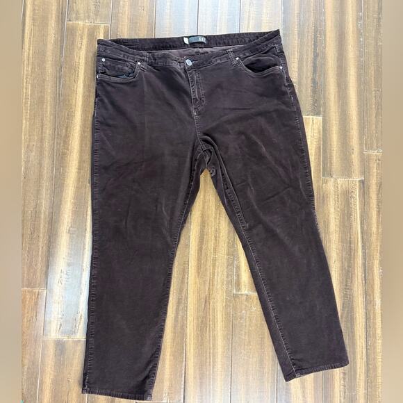 Plus Sz22W Kut from the Kloth Dark Brown Corduroy Pants High Waisted Rise - Picture 1 of 13